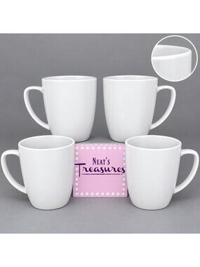 Metro Home Everyday Essentials WHITE Soft Square Porcelain 12 oz Cups Mugs Set 4